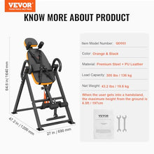 Load image into Gallery viewer, VEVOR Inversion Table, 300lbs Capacity Heavy Duty Inversion Table, Decompression Back Stretcher Machine, Strength Training Equipment with Headrest, Ankle Lock, Adjustable Protective Belt, Orange/Black
