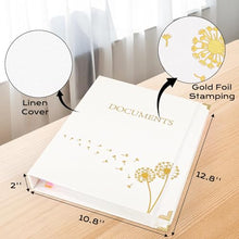 Load image into Gallery viewer, XKDOUS Aesthetic Document Organizer Linen Folio Folders with Pockets, 3-Ring Accordion Storage Binders Expanding File Folder for Important Papers, Documents and Files
