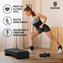 Load image into Gallery viewer, Adjustable Exercise Stepper Kit with Dumbbells &amp; Kettlebell &amp; Weightlifting Belt &amp; Measuring Tape, 2 Level Risers Aerobics Step Platform for Home Gym Exercise Fitness Workout, Black
