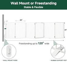 Load image into Gallery viewer, Snagle Paw Full Metal Freestanding Dog Gate with Door, 120” W x 24” H Pet Gate with Support Feet for Doorways, Stairs and Hallways, Portable Dog Fence for Indoor Use (24" 6 Panel, White)
