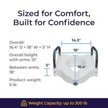 Load image into Gallery viewer, Drive Medical 2-in-1 Raised Toilet Seat with Removable Padded Arms - Elevated Bathroom Safety Support
