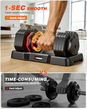 Load image into Gallery viewer, Rendpas Adjustable Dumbbells Set of 2, 5 in 1 Free Select Weight Dumbbell Set with Anti-Slip Texture Handle, Weight Set for Home &amp; Gym, Suit Both Men and Women, Red, 25 Lb, 2 Pcs
