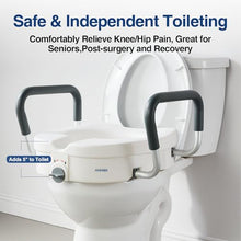 Load image into Gallery viewer, Raised Toilet Seat with Removable Padded Arms Adjustable Width 5" Toilet Seat Riser Supports 300lbs for Seniors
