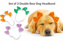 Load image into Gallery viewer, Double Bow Dog Headband 3 Pack, Elastic Doggie Headbands for Small &amp; Medium Dogs, Puppy Bow Hair Accessories for Grooming, Photos, Parties &amp; Holidays
