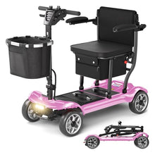 Load image into Gallery viewer, Lightweight Mobility Scooter for Adults &amp; Seniors - Cruise &amp; Airport Approved, 43lb Foldable Portable Motorized Scooters with Removable Lithium Battery for 12.4 Miles Travel, 300lb Capacity, Pink
