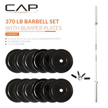 Load image into Gallery viewer, CAP Barbell 370 lb Elite Olympic Weight Set with 7ft Chrome Barbell &amp; Black Bumper Plates
