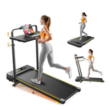 Load image into Gallery viewer, Acezoe 3 in 1 Under Desk Treadmill with Incline, Walking Pad with Removable Desk Workstation, Adjustable Height for Different Need, 300lbs Capacity, Foldable Compact for Home Small Office,Yellow
