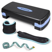 Load image into Gallery viewer, Aerobic Step Platform Set with Ankle Weights &amp; Measuring Tape -Blue Black
