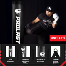 Load image into Gallery viewer, PROLAST Heavy Punching Kicking Bag for Adults, Boxing, MMA, Martial Arts, Muay Thai, Strength Training Equipment, Unfilled, 5ft, 100 lbs, Vertical Logo, Black
