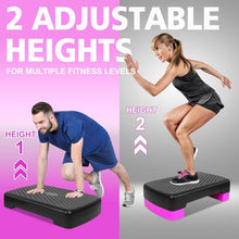 Load image into Gallery viewer, MIIUDGIG 18'' Adjustable Aerobic Step Platform, Adjustable Fitness 4-6in Exercise Stepper Workout with 2 Risers, Aerobics Stepper Workout Stepper for Home Gym Cardio Strength &amp; Training (Purple)
