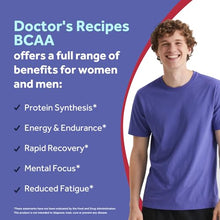 Load image into Gallery viewer, Doctor's Recipes BCAA 1000 mg, 2:1:1 Ratio, L-Leucine, L-lsoleucine, L-Valine, Branched Chain Amino Acids, Fast Recovery, Endurance, Energy, Vegan, 60 Capsules
