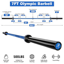 Load image into Gallery viewer, RICHUANG 7ft Olympic Barbell Weight Bar for Weightlifting, 500LBS-Blue

