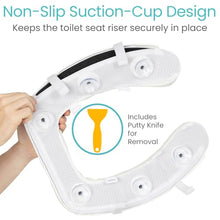 Load image into Gallery viewer, Vive Toilet Seat Riser Cushion for Seniors - Universal Fit - Raised Toilet Seat with High-Density Foam for Elongated &amp; Standard - Firm Handle, Cushioned &amp; Padded - Elevated Medical Handicap Lifter
