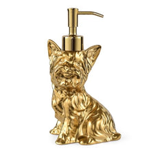 Load image into Gallery viewer, NEWHENGS Yorkshire Terrier Shaped Soap/Lotion/Hand Sanitizer Dog Lover Stainless Steel Pump Dispenser for Dog Gifts, Refillable for Kitchen and Bathroom(Gold)
