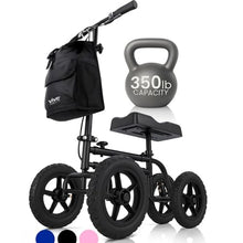 Load image into Gallery viewer, Vive Mobility All Terrain Knee Scooter Walker for Foot Injuries - Adult Broken Leg Crutch Cart Roller for Surgery, Broken Foot, Ankle Injury - Kneeling Rolling Steerable Seated Wheel Scooter Aid
