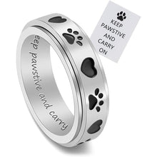 Load image into Gallery viewer, LYTTMAB Keep Pawstive Titanium Stainless Steel Animal Paw Fidget Ring - Men &amp; Women Teens, 6mm Width, Black, Engraved, Size 6
