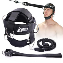 Load image into Gallery viewer, Adjustable Neck Harness with Pulley System &amp; Resistance Bands – Multi-Directional Neck Weight Lifting Training for Strength, Stability &amp; Posture – Padded Head Strap for Athletes &amp; Fitness
