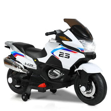 Load image into Gallery viewer, Kids Motorcycle, 12V Battery Powered Electric Motorbike w/Training Wheels, LED Lights, Foot Pedal &amp; Spring Suspension (White)
