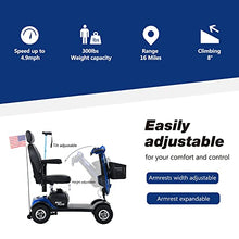 Load image into Gallery viewer, Metro Mobility 4 Wheel Foldable Mobility Scooter for Adults - 300 lbs Capacity Powered Mobility Scooters for Seniors, Travel - USB Charging Port &amp; 2 Cup Holders - Blue
