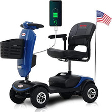 Load image into Gallery viewer, Metro Mobility 4 Wheel Powered Mobility Scooter for Seniors - 300 lbs Capacity Electric Mobility Scooter for Adults - Long Range Power Extended Battery with Thickened Seat and USB Charging Port - Blue
