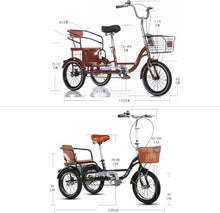 Load image into Gallery viewer, Brown 1,14 inch, Adult Tricycle Old Age Scooter Pedal Tricycle Elderly Pedal Exercise Bike with to Carry People and Goods
