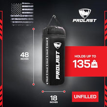 Load image into Gallery viewer, PROLAST 4 Ft 135 Lb XL Heavy Punching Boxing Bag for Adults, MMA, Martial Arts, Muay Thai, Kicking, Strength Training Equipment, Unfilled, New Edition Logo, Black
