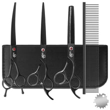 Load image into Gallery viewer, ETHYXE 7.0" Professional Dog Grooming Scissors Kit – 3-Piece Set with Straight, Curved &amp; Thinning Shears, Black Japanese Stainless Steel, Includes Grooming Comb for Dogs &amp; Cats
