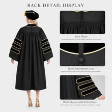 Load image into Gallery viewer, HX Graday Black Doctoral Graduation Gown Set with Tam and Hood, PhD Cap and Gown Academic Regalia
