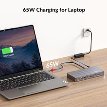 Load image into Gallery viewer, AV Access iDock P10 KVM Docking Station 2 Monitors 2 PCs, GbE, EDID, 5xUSB-A, 65W PD, USB C Hub, 4K@60Hz HDMI &amp; DisplayPort USB C KVM Switch Dual Monitor Laptop &amp; Desktop, Audio, SD, Remote Switch
