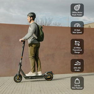 MAX G2 Electric KickScooter, Power by 1000W Motor, Up to 43 Miles Range and 22MPH, w/t 10-inch Tires , Dual Brakes & Suspension