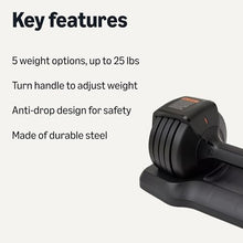 Load image into Gallery viewer, Amazon Basics Adjustable Dumbbell with 5 Weight Options, 25 lb, Single Dumbbell, Black
