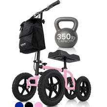 Load image into Gallery viewer, Vive Mobility All Terrain Knee Scooter Walker for Foot Injuries - Adult Broken Leg Crutch Cart Roller for Surgery, Broken Foot, Ankle Injury - Kneeling Rolling Steerable Seated Wheel Scooter Aid
