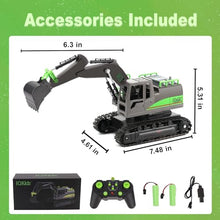 Load image into Gallery viewer, IQKidz Remote Control Excavator Toys for Boys 4-7 Yrs Old - Metal Shovel Construction Vehicles with Light Sound,
