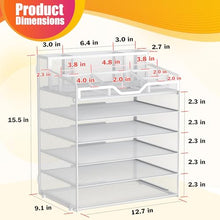 Load image into Gallery viewer, Docnest 6 Tier Mesh Desk Organizer for Paper Office Supplies – Multi-Functional Letter Tray with 5 Adjustable Compartments, 4 Pen Holders, Desktop Storage for Files, Mail, Stationery – White
