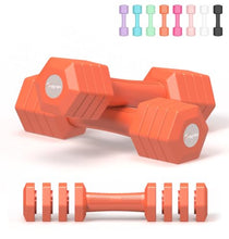 Load image into Gallery viewer, Adjustable Dumbbells Set, 4 in 1 Hand Weights Set for Women Men 10 LB Dumbbell Pair Each 2lbs 3lbs 4lbs 5lbs Weights Dumbbells Set with TPU Soft Rubber Handle for Home Gym Exercise Fitness - Orange

