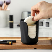 Load image into Gallery viewer, Dobbyby Ceramic Bathroom Cup Dispenser with Stylish Vertical Stripes - Disposable Mouthwash Cup Holder Holds 3-4oz Paper Cups for Rinsing Cups on Bathroom Vanity Countertops (Matte Black)
