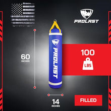 Load image into Gallery viewer, PROLAST Heavy Punching Kicking Bag for Adults, Boxing, MMA, Martial Arts, Muay Thai, Strength Training Equipment, Filled, 5ft, 100 lbs, Vertical Logo, Blue
