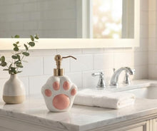 Load image into Gallery viewer, NEWHENGS Paw Shape Soap/Lotion/Hand Sanitizer Metal Pump Dispenser Funny Gifts, Refillable for Cute Kitchen and Bathroom Accessories (Matt White)
