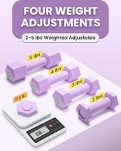Load image into Gallery viewer, Adjustable Dumbbells Set 4 in 1 Hand Weights Set for Women Men 10 LB Dumbbell Pair Each 2lbs 3lbs 4lbs 5lbs Weights Dumbbells Set with TPU Soft Rubber Handle for Home Gym Exercise Fitness - Purple
