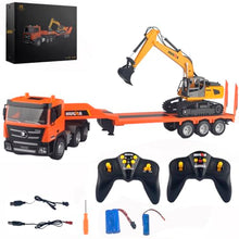 Load image into Gallery viewer, Ailejia RC Semi Truck Toy &amp; RC Excavator Toy Set, Flattrailer Heavy Duty Trailer Tractor Truck

