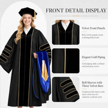 Load image into Gallery viewer, HX Graday Black Doctoral Graduation Gown Set with Tam and Hood, PhD Cap and Gown Academic Regalia
