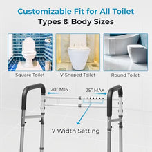 Load image into Gallery viewer, Toilet Safety Rails with Handles – Adjustable Toilet Safety Frame for Seniors, Handicap &amp; Disabled, Toilet Assistance for Elderly, Heavy-Duty Anti-Slip Support - Fits All Toilets (Black)

