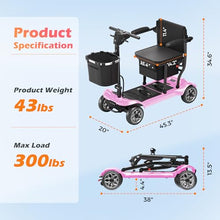 Load image into Gallery viewer, Lightweight Mobility Scooter for Adults &amp; Seniors - Cruise &amp; Airport Approved, 43lb Foldable Portable Motorized Scooters with Dual Lithium Batteries for 30.4 Miles Travel, 300lb Capacity, Pink
