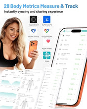 Load image into Gallery viewer, CLORIS Digital Smart Scale FSA&amp;HSA Eligible for Body Weight Fat BMI Muscle Mass 28 Body Composition Measurement Health Analyzer 8 Electrodes with App Bluetooth, Full-Color TFT LCD
