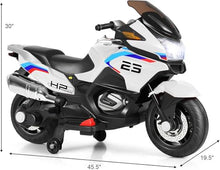 Load image into Gallery viewer, Kids Motorcycle, 12V Battery Powered Electric Motorbike w/Training Wheels, LED Lights, Foot Pedal &amp; Spring Suspension (White)
