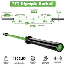 Load image into Gallery viewer, RICHUANG 7ft Olympic Barbell Weight Bar for Weightlifting, - 1000LBS-Green
