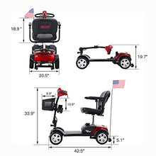 Load image into Gallery viewer, Metro Mobility 4 Wheel Foldable Mobility Scooter for Adults - 300 lbs Capacity Powered Mobility Scooters for Seniors, Travel - High-Performance Operation &amp; Intelligent Electromagnetic Brake - Red
