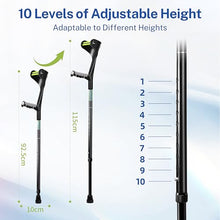 Load image into Gallery viewer, Forearm Crutches for Adults ,Open Cuff, Handle with Light Reflector, High Density Sturdy Aluminum, A Pair, Black
