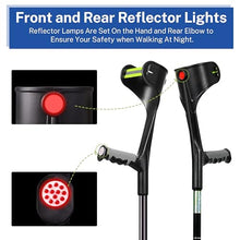 Load image into Gallery viewer, Forearm Crutches for Adults ,Open Cuff, Handle with Light Reflector, High Density Sturdy Aluminum, A Pair, Black

