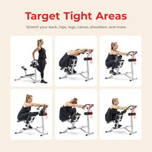 Load image into Gallery viewer, Sunny Health &amp; Fitness Full Body Stretch Machine for Home, Back Stretcher &amp; Flexibility Trainer with Pivoting Seat, Foam Rollers, Safety Straps &amp; SunnyFit App - SF-BH621802
